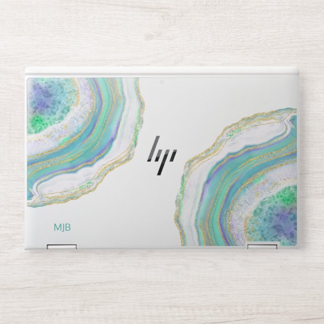 Paste Purple Aqua Agate with Your Monogram HP Laptop Skin (Front)