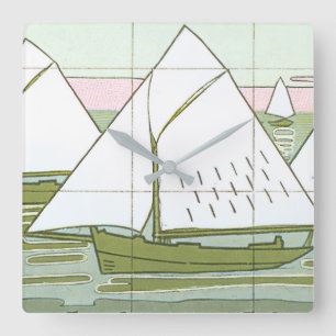 Paste Sailboats Vintage Seascape Labels Square Wall Clock