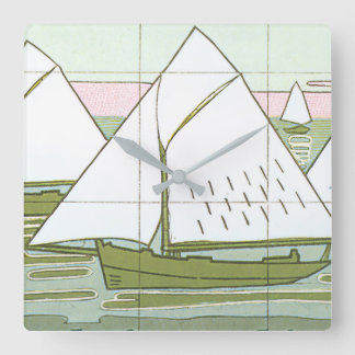 Paste Sailboats Vintage Seascape Labels Square Wall Clock