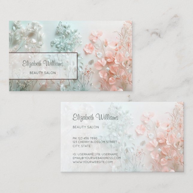 Pastel 3D Boho Flowers Business Card (Front/Back)