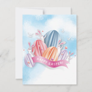 Pastel 3D Easter Egg With Bunny Rabbit Invitation