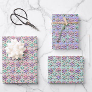 Pastel 3D Snowflakes Christmas Baby Wrapping Paper Sheets