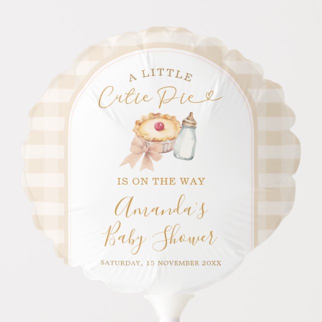 Pastel A Little Cutie Pie Gingham Fall Baby Shower Balloon (Front)
