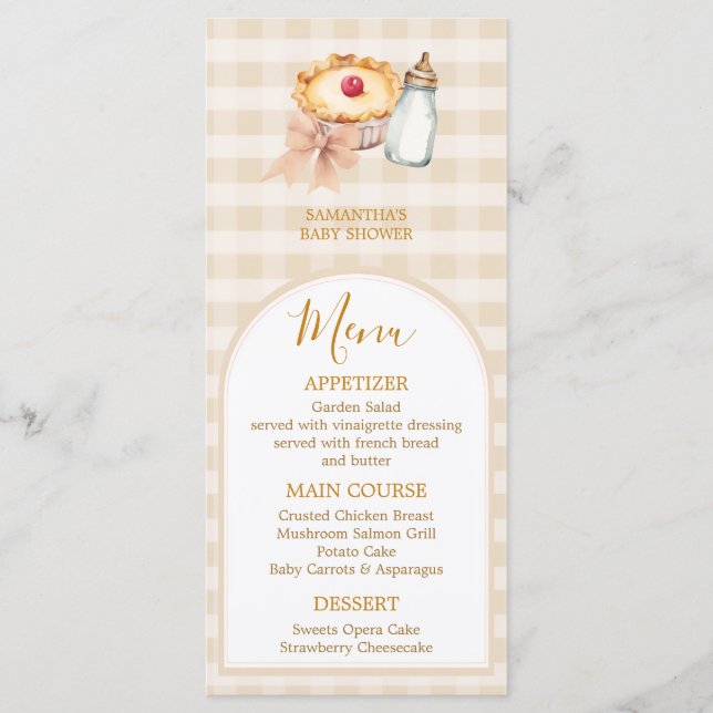 Pastel A Little Cutie Pie Gingham Fall Baby Shower Menu (Front)