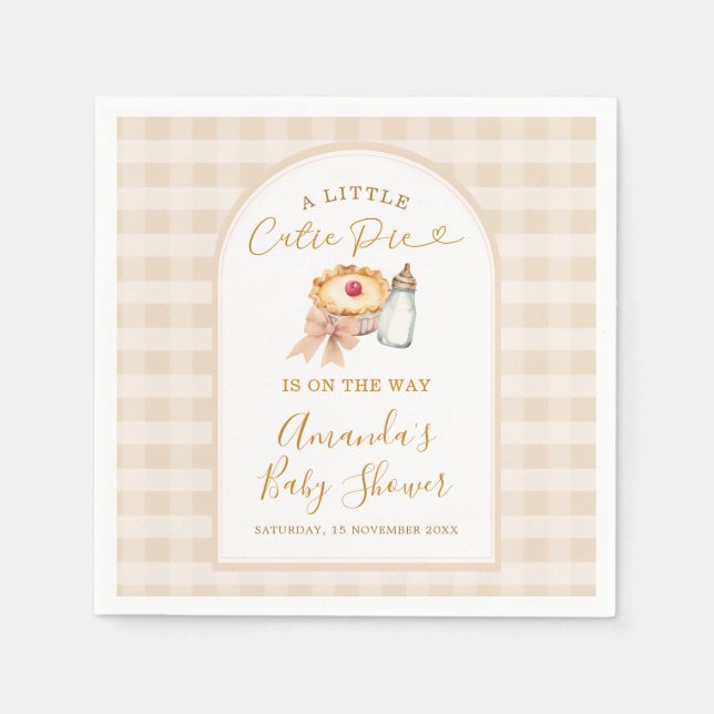 Pastel A Little Cutie Pie Gingham Fall Baby Shower Napkins (Front)