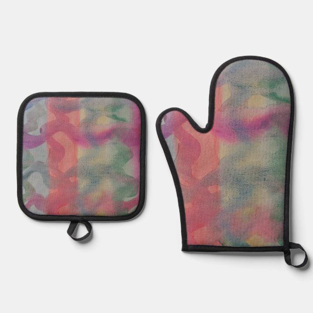 Pastel Abstract Art  Oven Mitt & Pot Holder Set (Front)