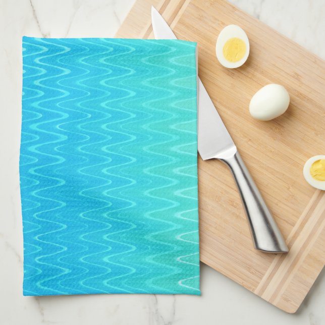 Pastel Abstract Art Teal Turquoise Blue Green Kitchen Towel (Quarter Fold)