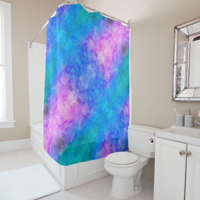 Pastel Abstract Blue, Pink, aqua Shower Curtain (In Situ)