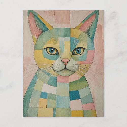 Pastel Abstract Cat Postcard