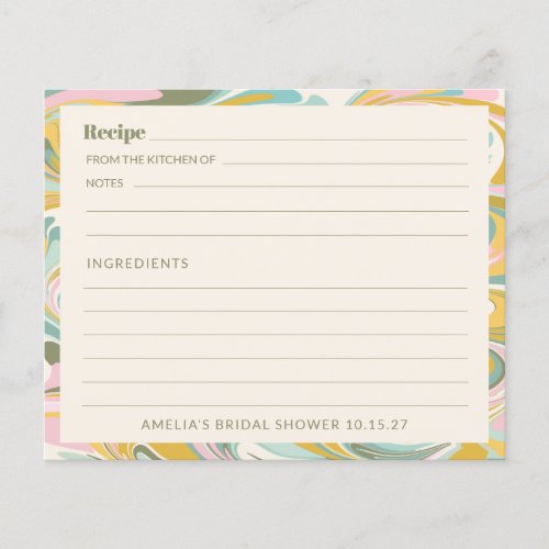 Pastel Abstract Custom Bridal Shower Recipe Card