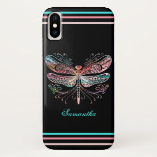 Pastel Abstract Dragonfly Black iPhone X Case