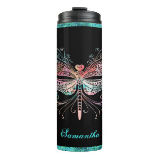 Pastel Abstract Dragonfly Black Thermal Tumbler
