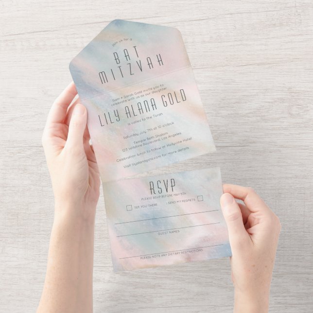 Pastel Abstract Elegant Chic CUSTOM BAT MITZVAH All In One Invitation (Tearaway)
