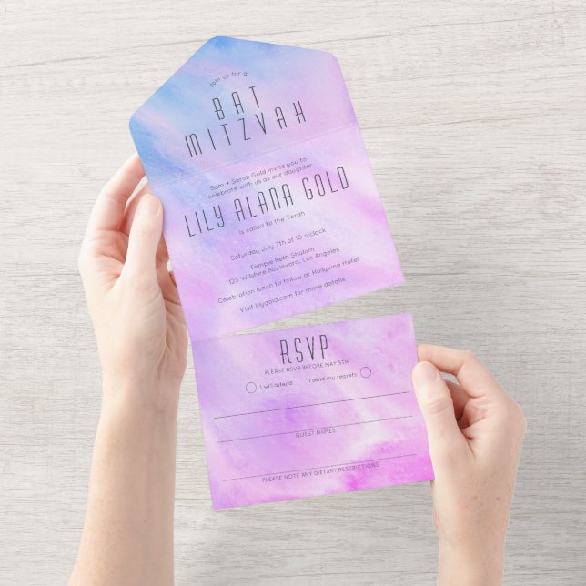 Pastel Abstract Elegant CUSTOM BAT BAR MITZVAH All In One Invitation (Tearaway)