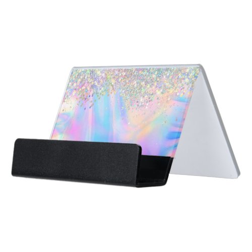 pastel abstract faux glitter desk business card holder