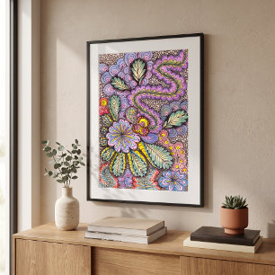 Pastel Abstract Floral Intricate Doodle Art Poster