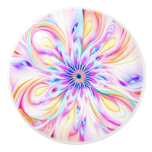 Pastel Abstract Fractal Flower Ceramic Knob