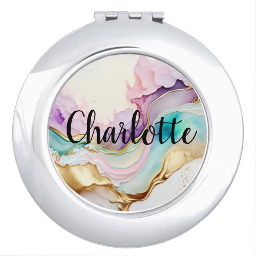 Pastel Abstract Gold Bridesmaid Gift Bridal Party  Compact Mirror