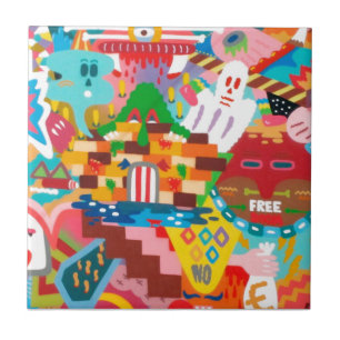 Pastel Abstract Graffiti Mural Tile