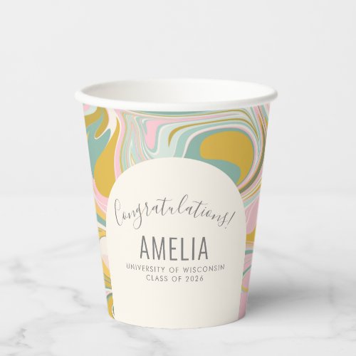 Pastel Abstract Marble Pink Mint Graduation Party  Paper Cups