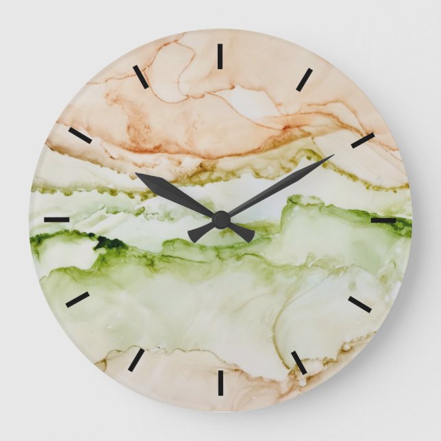 Pastel Abstract Organic Green Apricot Large Clock (Front)