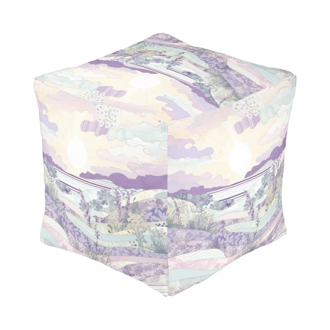 *~*  Pastel Abstract Pattern Ethereal Flowers Pouf (Angled Back)