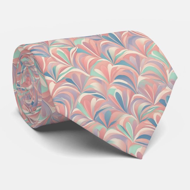 Pastel Abstract Petal Wave Pattern Neck Tie (Rolled)