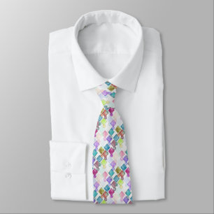 Pastel Abstract Retro Squares Polka Dots Pattern Neck Tie