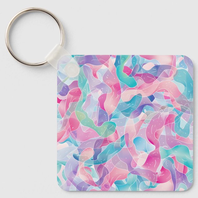 Pastel Abstract Ribbon Pattern Keychain (Front)