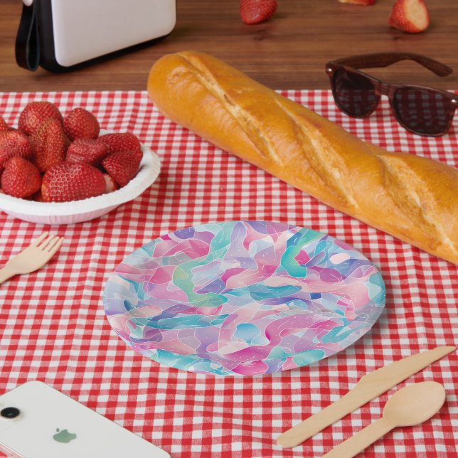 Pastel Abstract Ribbon Pattern Paper Plates (Picnic)