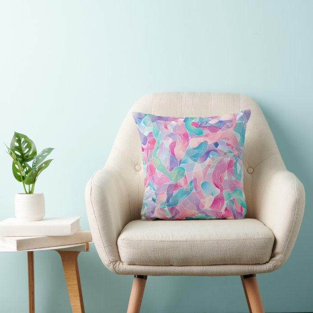 Pastel Abstract Ribbon Pattern Throw Pillow (Chair)