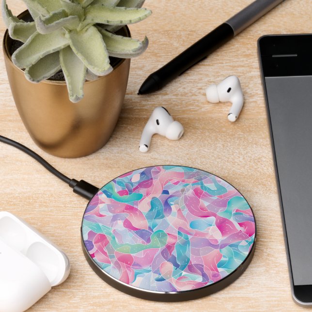 Pastel Abstract Ribbon Pattern Wireless Charger (Desk 2)