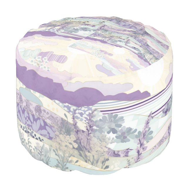 *~*  Pastel Abstract Round  Ethereal Flowers Pouf (Angled Front)