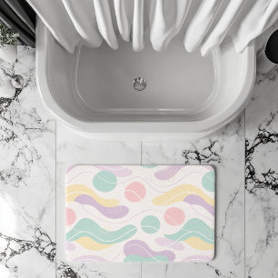 Pastel Abstract Seamless Pattern Waves and Circles Bath Mat