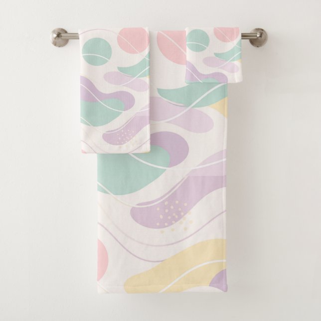 Pastel Abstract Seamless Pattern Waves and Circles Bath Towel Set (Insitu)