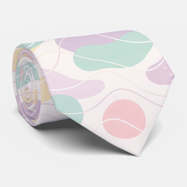 Pastel Abstract Seamless Pattern Waves and Circles Neck Tie (Rolled)