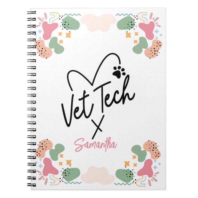 Pastel abstract shape pattern Vet Tech Heart Notebook (Front)