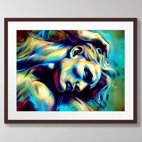 Pastel Abstract Sketch Reclining Man Blue Green Poster