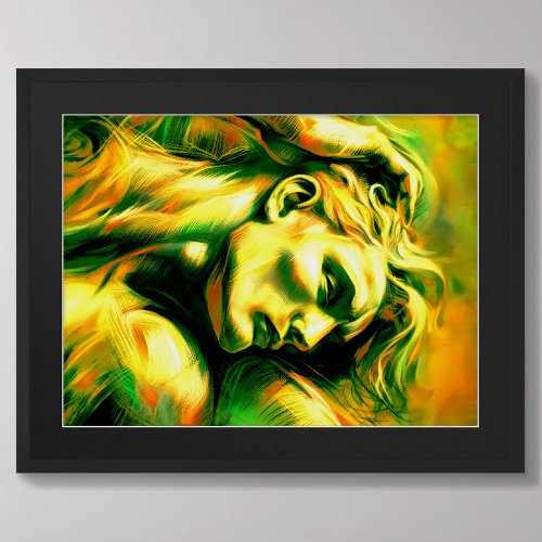 Pastel Abstract Sketch Reclining Man Yellow Green Poster