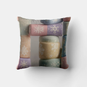 Pastel Abstract & Snowflake Patchwork Throw Pillow