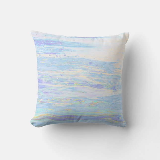 *~* Pastel Abstract Turquoise Baby Blue White Throw Pillow (Front)