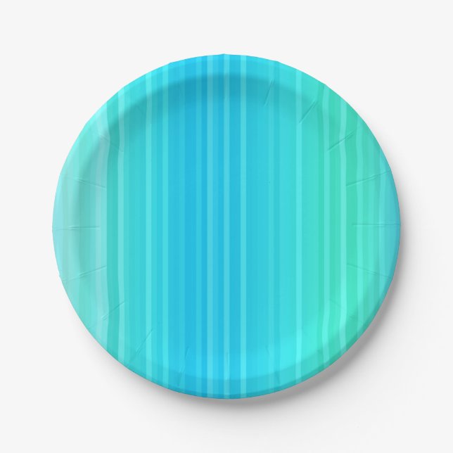 Pastel Abstract Turquoise Blue Green Stripes Paper Plates (Front)