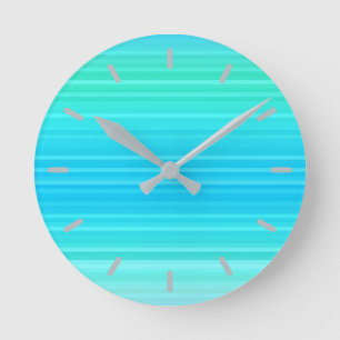 Pastel Abstract Turquoise Blue Green Stripes Round Clock