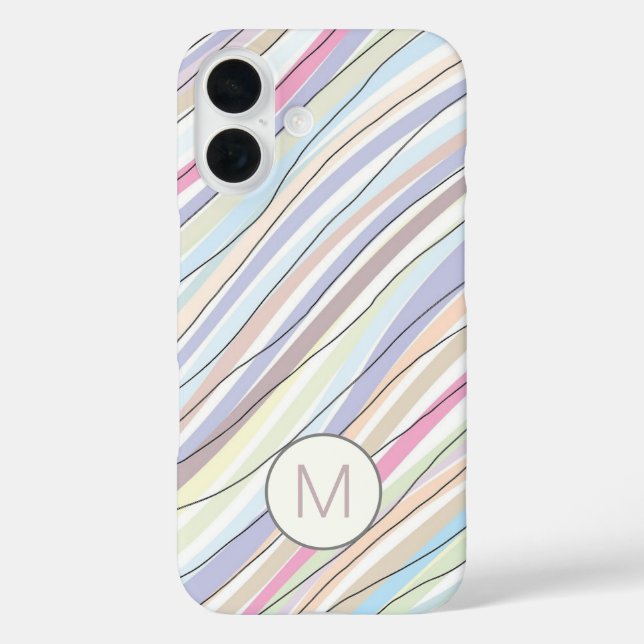 Pastel Abstract Wavy Stripes and Lines Monogram Case-Mate iPhone Case (Back)