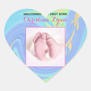 Pastel Abstract Welcome New Born with Custom Photo Heart Sticker