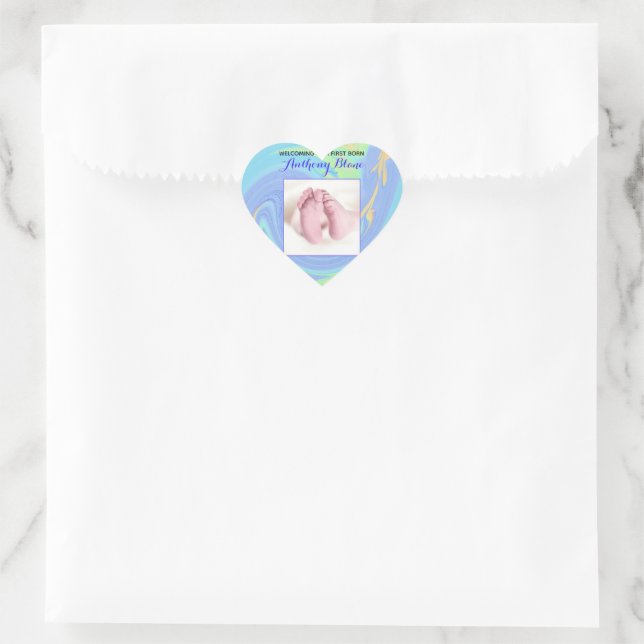 Pastel Abstract Welcome New Born with Custom Photo Heart Sticker (Bag)