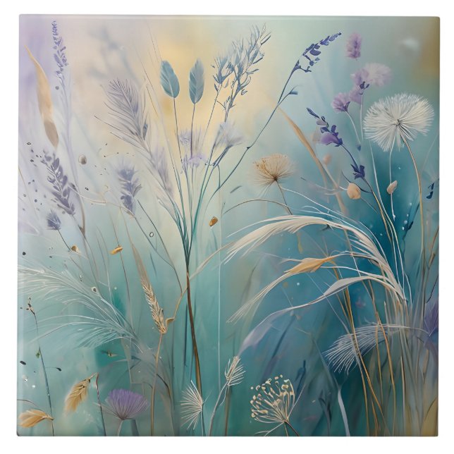Pastel Abstract Whispers of Nature, Grasses  Ceramic Tile (Front)