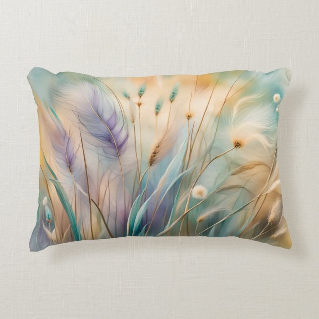 Pastel Abstract Whispers of Nature, Grasses III Accent Pillow (Front)