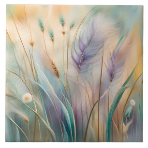 Pastel Abstract Whispers of Nature, Grasses III Ceramic Tile