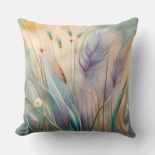 Pastel Abstract Whispers of Nature, Grasses III Throw Pillow (Front)